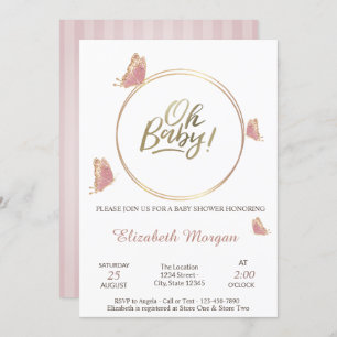 Oh Baby Butterflies Striped Baby Shower   Invitation