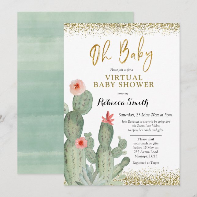 Oh Baby Cactus Virtual Baby Shower Invitation (Front/Back)