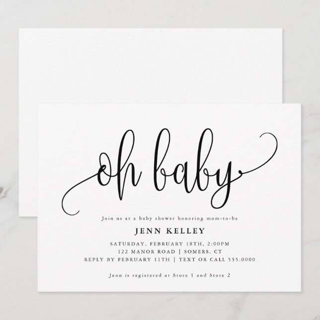 Oh Baby Calligraphy Baby Shower Invitation (Front/Back)