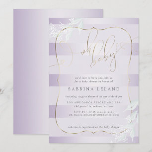 OH Baby! Calligraphy Ombré Lilac Stripes Invitation