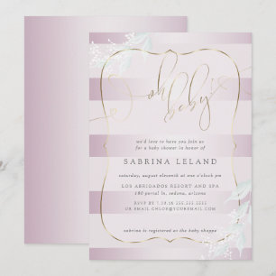 OH Baby! Calligraphy Ombré Rose Pink Stripes Invitation