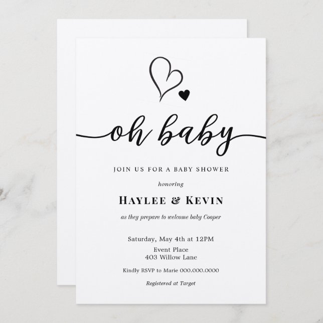 Oh Baby Calligraphy Shower invitation (Front/Back)