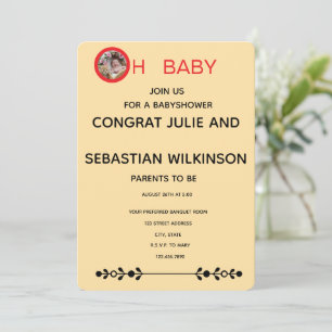 Oh Baby Cat Image Baby Shower Ecru Invitation