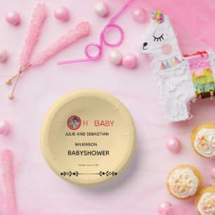 Oh Baby Cat Image Baby Shower Ecru Paper Plate