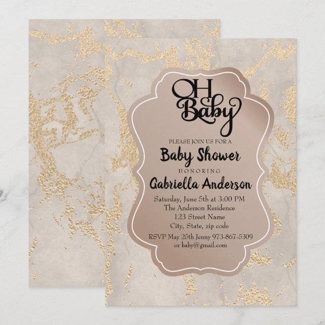 Oh Baby Champagne Foil Baby Shower Invitation (Front/Back)