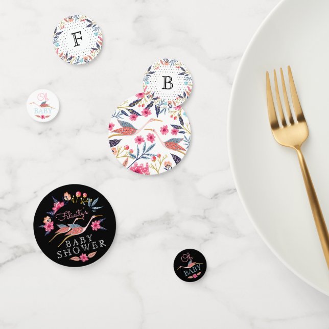 Oh Baby | Chic Floral Botanical Stork Baby Shower Confetti (Group)