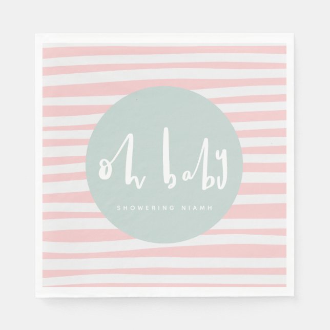 oh baby, chic pink baby shower napkin (Front)