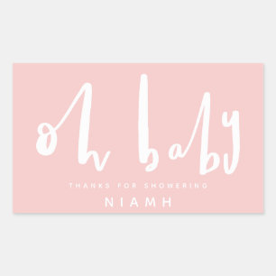 oh baby, chic pink baby shower rectangular sticker