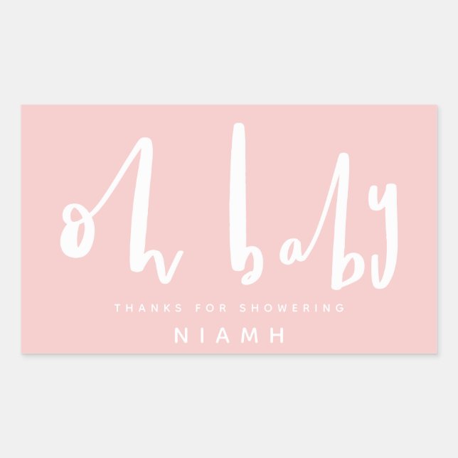oh baby, chic pink baby shower rectangular sticker (Front)