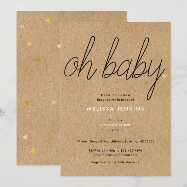 Oh Baby Chic Script Baby Shower / Sprinkle Rustic Invitation (Front/Back)