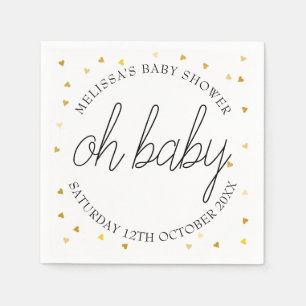 Oh Baby Chic Script Gold Heart Baby Shower Napkin