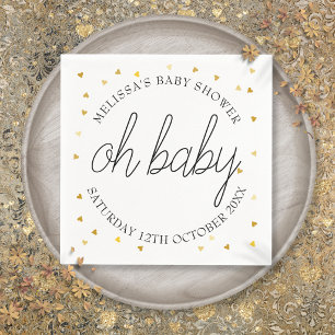 Oh Baby Chic Script Gold Heart Baby Shower Napkin