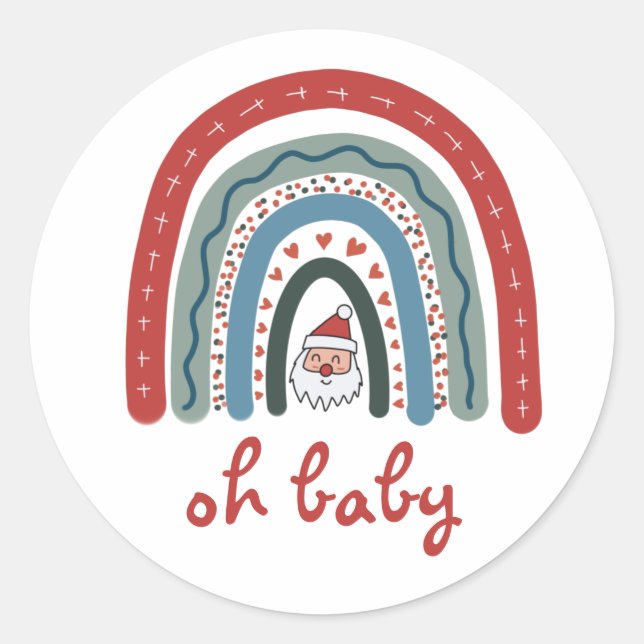 Oh Baby Christmas Holiday Boho Rainbow Baby Shower Classic Round Sticker (Front)