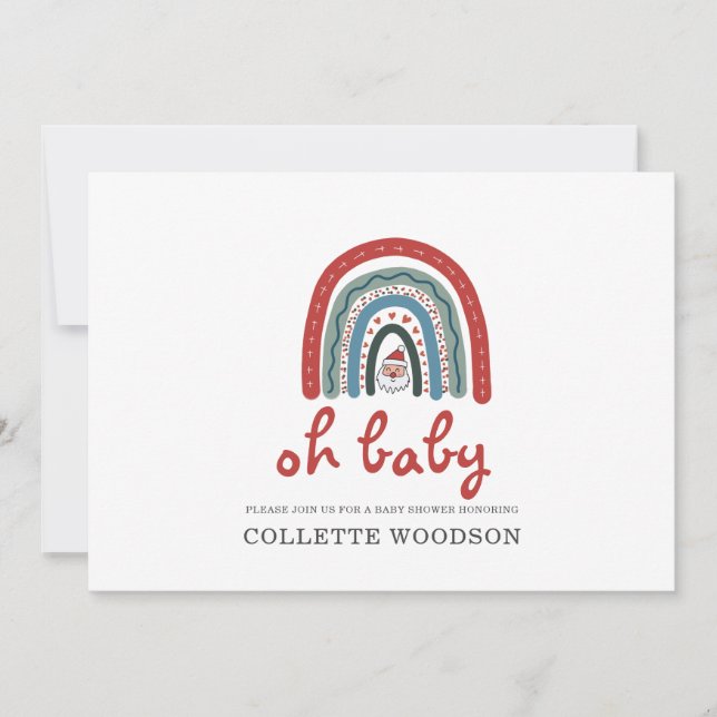 Oh Baby Christmas Holiday Boho Rainbow Baby Shower Invitation (Front)
