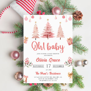 Oh Baby! Christmas Pink Winter Tree Baby Shower  Invitation