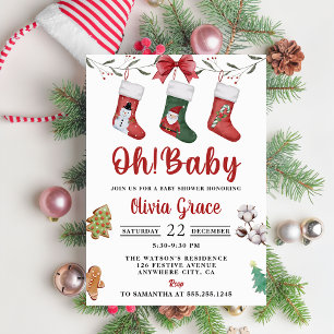 Oh Baby! Christmas Sock Baby Shower Party Invitation