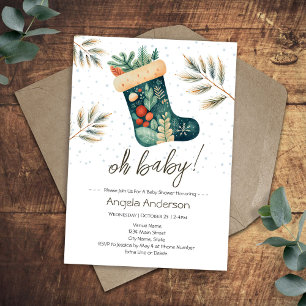 Oh Baby Christmas Stocking Baby Shower Invitation