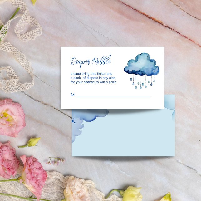 Oh Baby cloud baby shower diaper raffle Enclosure Card (Oh Baby cloud baby shower diaper raffle Enclosure Card cute whimsical blue cloud with raindrops)