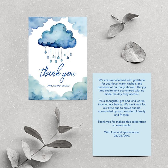 Oh Baby cloud baby shower thank you (Oh Baby cloud baby shower thank you card blue cute whimsical cloud thank you card template)