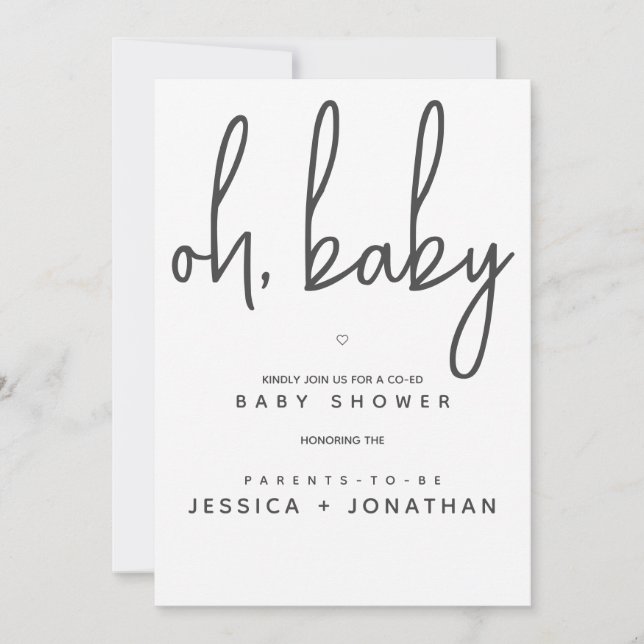 Oh baby Co-Ed Minimal Simple Baby Shower Invitation (Front)