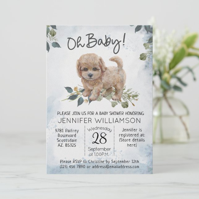 Oh Baby! Cockapoo Dog Baby Shower Invitation (Standing Front)