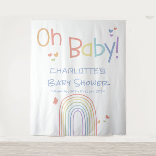 Oh Baby! Colorful Rainbow Baby Shower Backdrop Tapestry