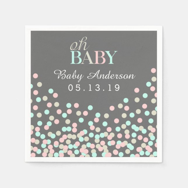 Oh Baby Confetti Baby Shower Napkin | Pink Blue (Front)