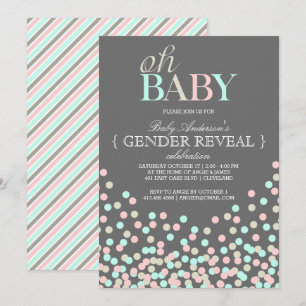 Oh Baby Confetti Gender Reveal Party   Blue Pink Invitation