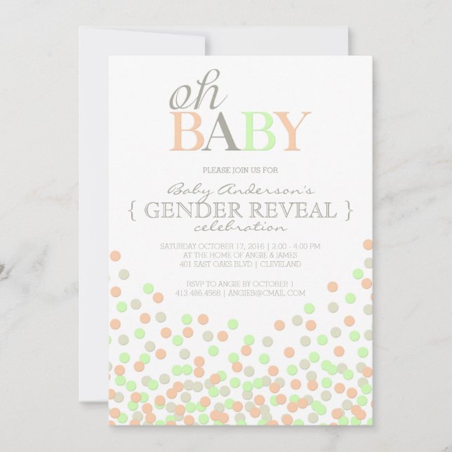 Oh Baby Confetti Gender Reveal Party | Coral Mint Invitation (Front)