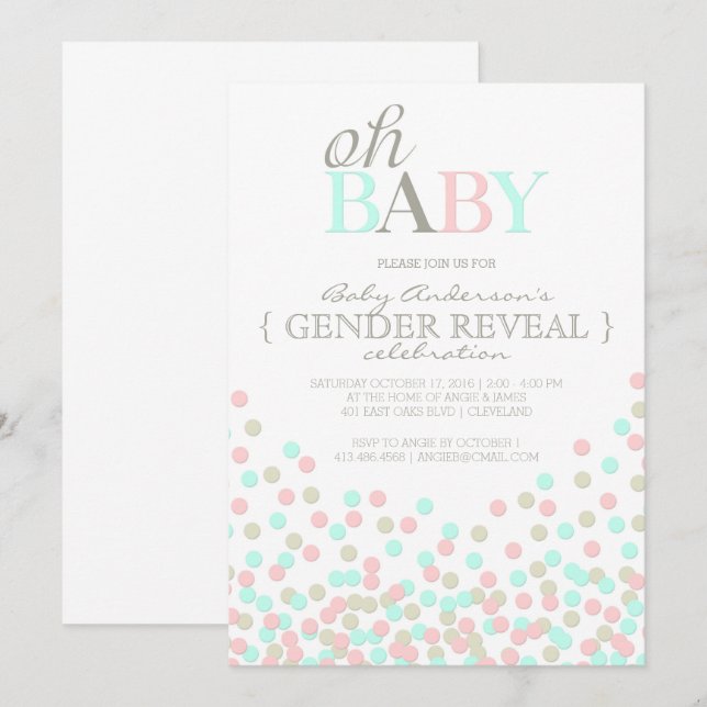 Oh Baby Confetti Gender Reveal Party | Pink Blue Invitation (Front/Back)