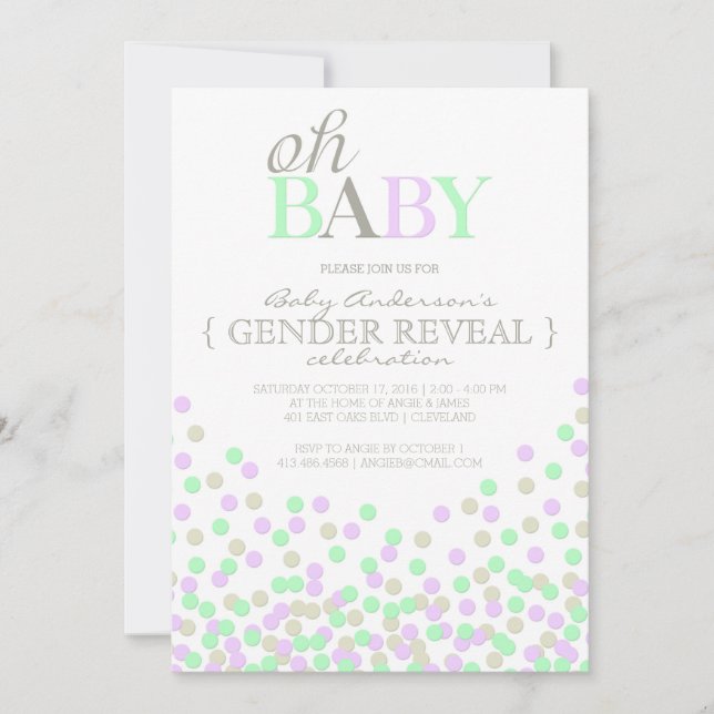 Oh Baby Confetti Gender Reveal Party | Purple Aqua Invitation (Front)