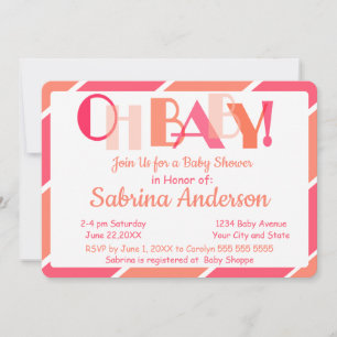 Oh Baby Coral Modern Typography Baby Shower Invitation