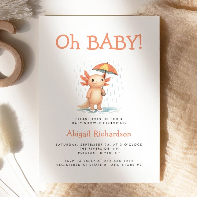 Oh Baby Cute Axolotl Baby Shower Invitation (Creator Uploaded)