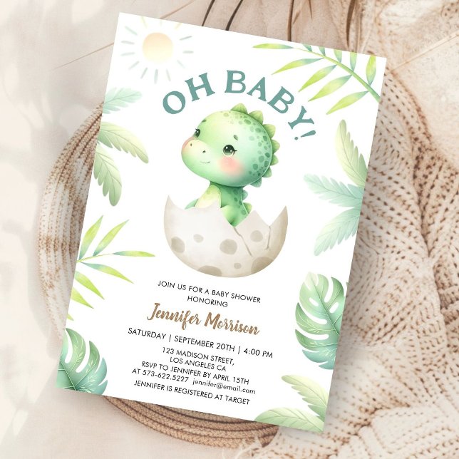 Oh Baby! Cute Baby Dino Dinosaur Baby Shower Invitation (Creator Uploaded)