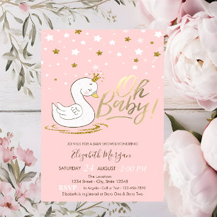 Oh Baby Cute Baby Swan Crown Stars Baby Shower Invitation