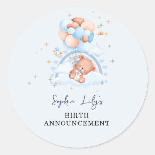 Oh Baby Cute Bear Birth Announcement Classic Round Sticker