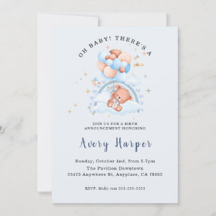 Oh Baby Cute Bear Birth Announcement Invitation