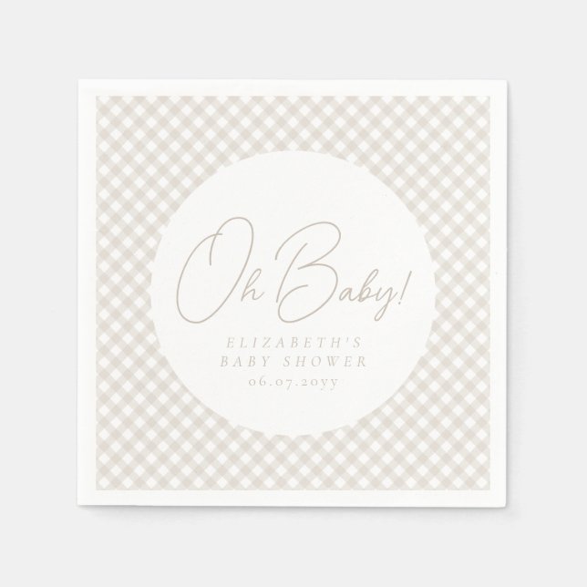 Oh baby cute blue gingham baby shower napkin (Front)