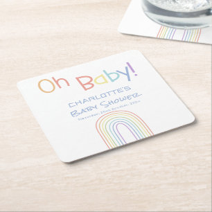 Oh Baby! Cute Colourful Rainbow Baby Shower Square Paper Coaster