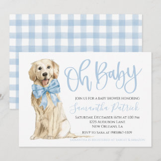 Oh Baby! Cute Dog Blue Boy Shower Invitation