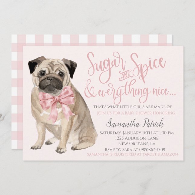 Oh Baby! Cute Dog Pink Puppy Dog Shower Invitation (Front/Back)