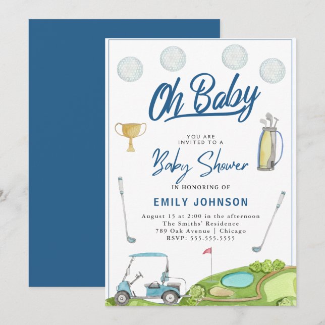 Oh Baby! Cute Golf Baby Shower Party Invitation (Front/Back)