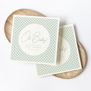 Oh baby cute green gingham baby shower napkin
