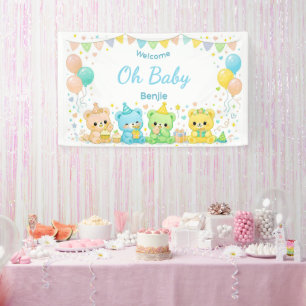 Oh Baby Cute Pastel Bears Baby Shower Boy Party Banner