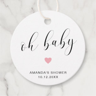 Oh Baby Cute Pink Heart Girl Baby Shower Favour Tags