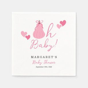 Oh Baby Cute Pink Pumpkin Bow Girl Baby Shower Napkin