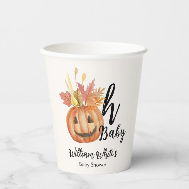 Oh Baby! Cute Pumpkin Halloween Fall Baby Shower  Paper Cups (Front)