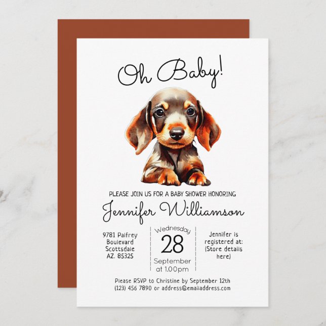 Oh Baby!  Cute Puppy Dog Terracotta Baby Shower Invitation (Front/Back)