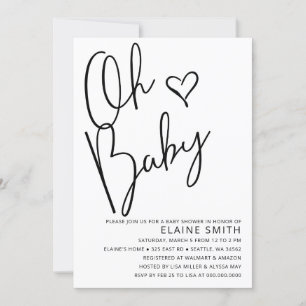 Oh Baby Cute Simple Gender Neutral Baby Shower Invitation