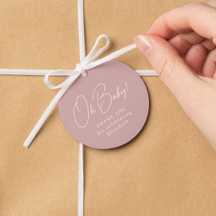 Oh baby cute simple pink gingham baby shower favour tags